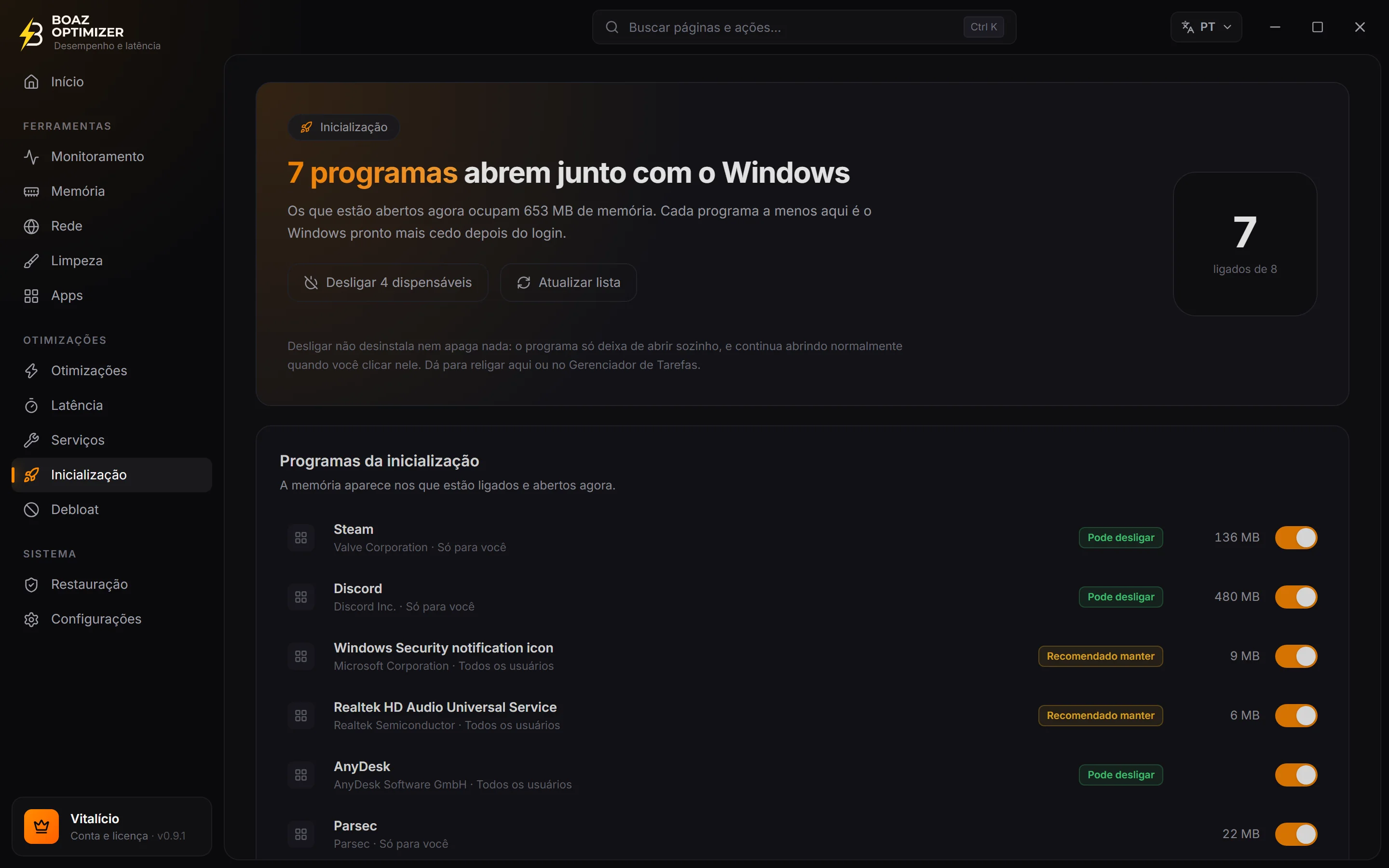 Tela Inicialização do BOAZ OPTIMIZER