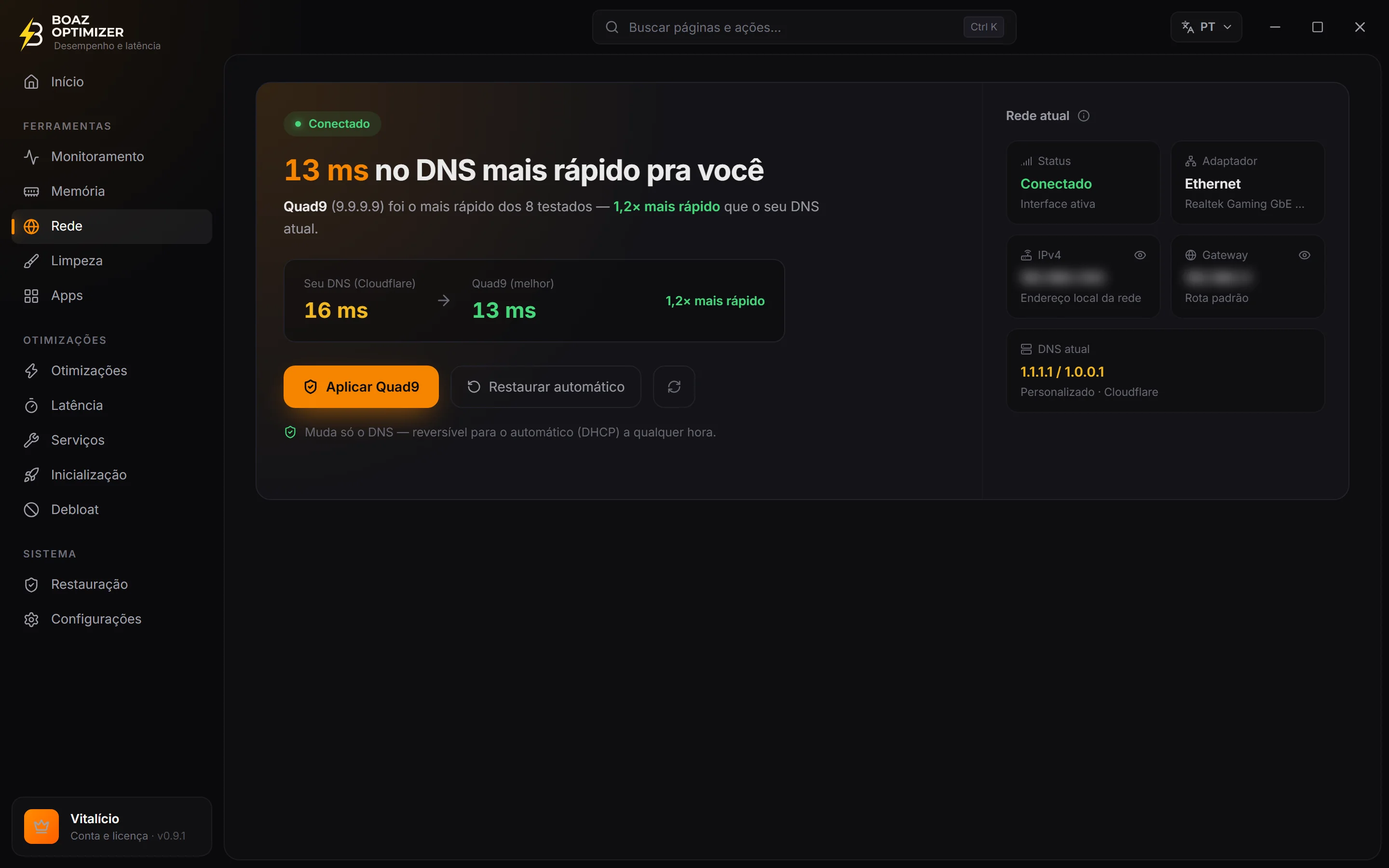 Tela Rede do BOAZ OPTIMIZER