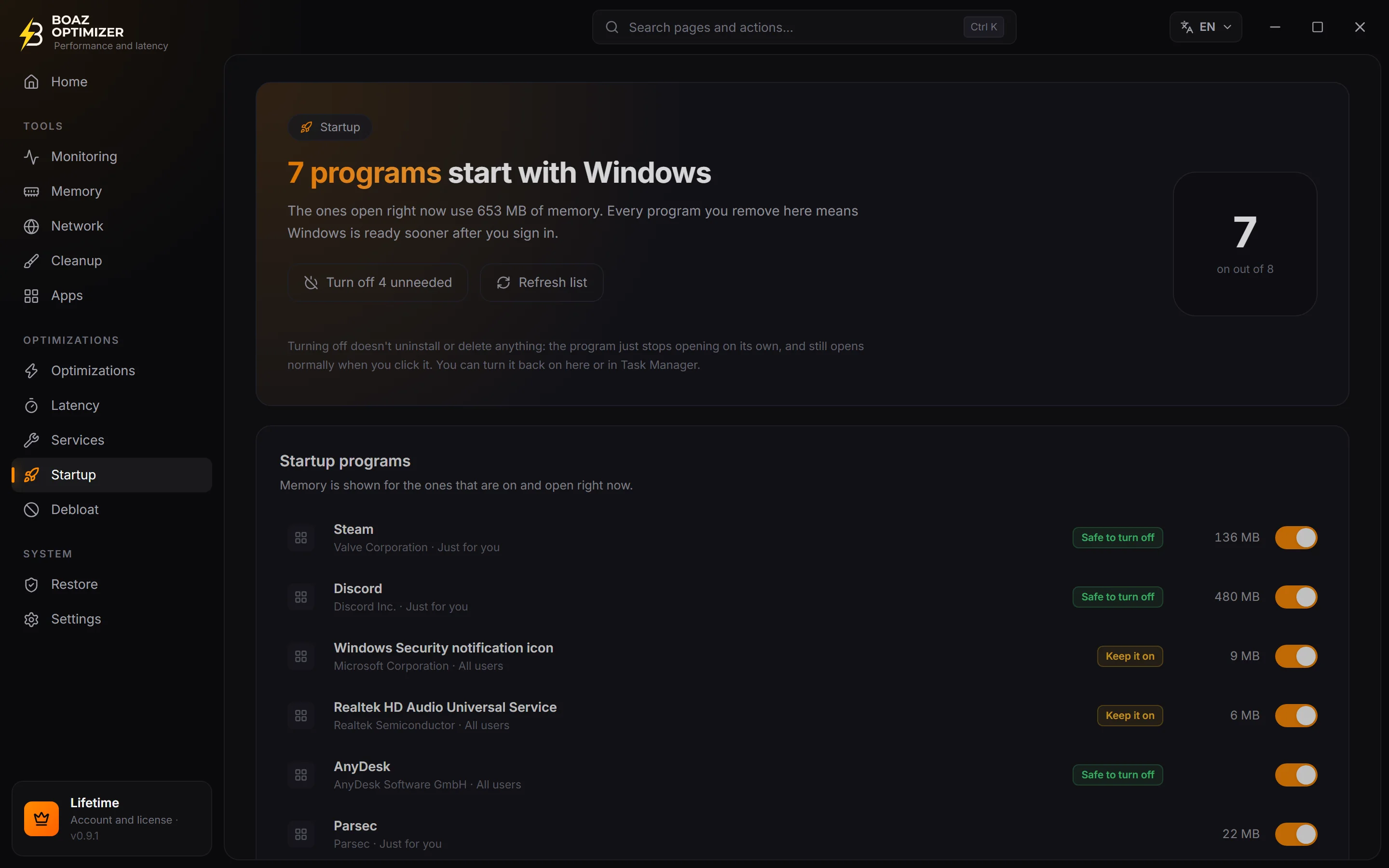 BOAZ OPTIMIZER Startup screen